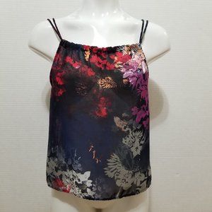Hang Ten top Small semi sheer floral print sleeveless strappy split back side